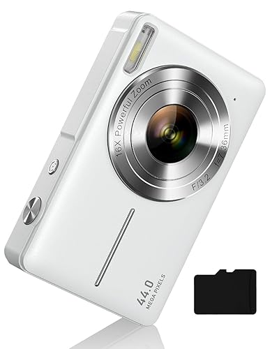 Digital Camera, Camera for Kids, FHD 1080P Point and Shoot Camera with 32GB Card 16X Zoom Anti Shake, Compact Small Digital Camera for Boys Girls Kids, White - White