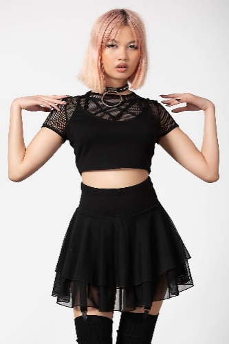 Yasumi Mesh Skirt | S / Black / 63% Viscose 32% Polyamide 5% Elastane