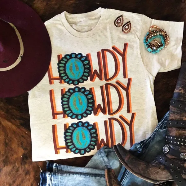 Howdy Turquoise Graphic Tee | S / UNISEX / Ivory