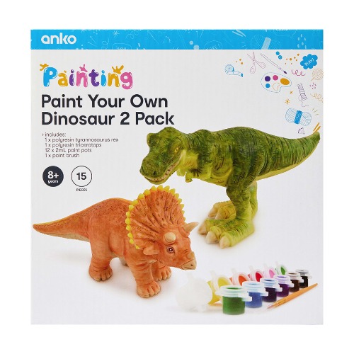 15 Piece Paint Your Own 2 Pack Dinosaur Set - Kmart 