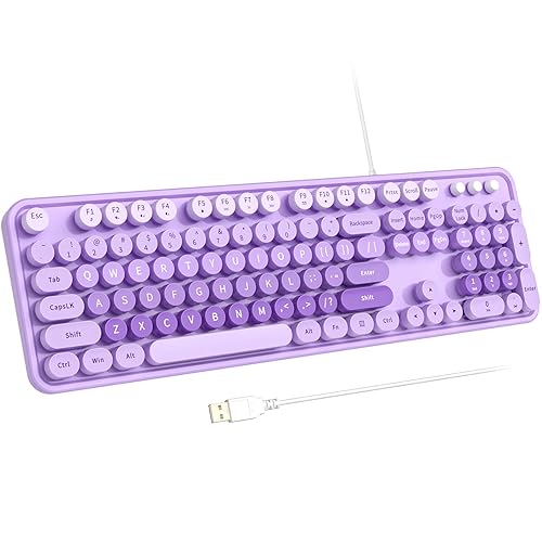 Atelus Large Print Keyboard, USB Wired Computer Keyboard, Full Size Keyboard with Number Pad for PC Laptop Desktop Windows 7 8 10 11 (Purple Colorful) - Purple