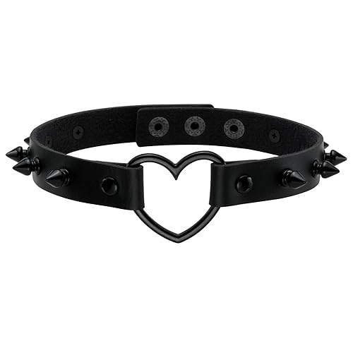 MILAKOO Spiked Choker for Women Leather Love Heart Necklace Studded Rivets Biker Collar Adjustable - Black 2