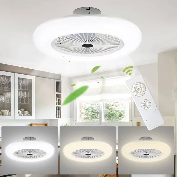 Lospitch Ventilatore a Soffitto con Lampada 80W, Ultra-Silenzioso 3 Velocità Regolabile Fan Plafoniera con Telecomando per Soggiorno Camera da Letto Sala da Pranzo Cucina φ55cm
