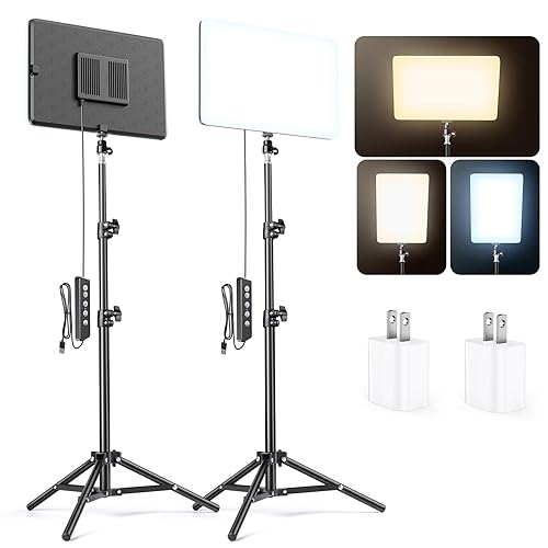 Scrhot 2-Pack LED Photography Video Lighting, 15W Studio Lights with 51.2'' Tripod Stand, 2800-8400K Dimmable USB Continuous Lighting for Video Recording/YouTube/TikTok/Live Streaming/Make up/Vlogging