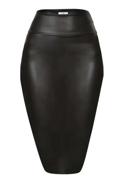 Faux Leather Pencil Skirt Below Knee Length Skirt Midi Bodycon Skirt Womens - Medium Black Leather