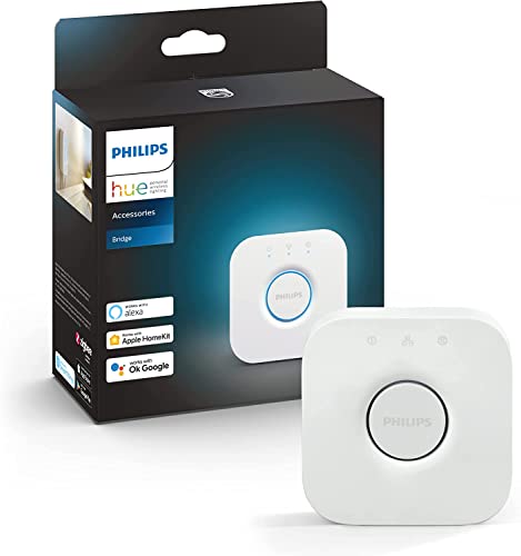 Philips Hue Bridge Steuerelement für Hue Lichtsysteme, smarte Schaltzentrale zur Steuerung von Hue Smart Home Lampen, kompatibel zur Sprachsteuerung und per App von überall, Weiß