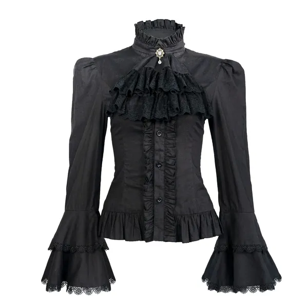 Victorian Blouse Womens Gothic Pirate Shirt Vintage Long Sleeve Lotus Ruffle Tops