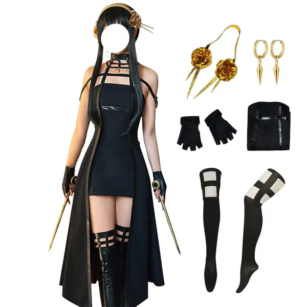 Yor Forger Cosplay Costume Anya Forger Cosplay Dress Outfit Uniform Headband Earring Accessories Full Set Halloween(S, yor）