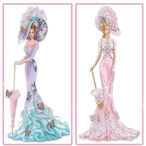 2 Pack DIY 5D diamond art painting Kits, Special Shaped Rhinestones, Partial Drill Lady with Hat Crystal Diamond Art Crafts Kits (Large, 12x24 inch, Lavender Pattern Dress Lady+Pink Dress Lady) - 2 PACK Lavender Pattern Dress Lady+Pink Dress Lady