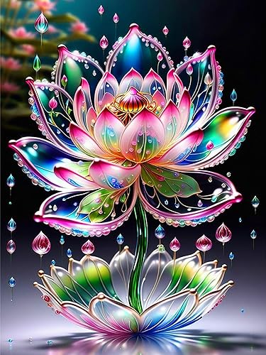 Lotus Diamond Painting Kits for Adults Beginners - Lotus Flowers Diamond Art Kits for Adults, Full Drill DIY 5D Diamond Painting Flowers Gem Art Crafts Kits for Home Wall Decor 12x16 in