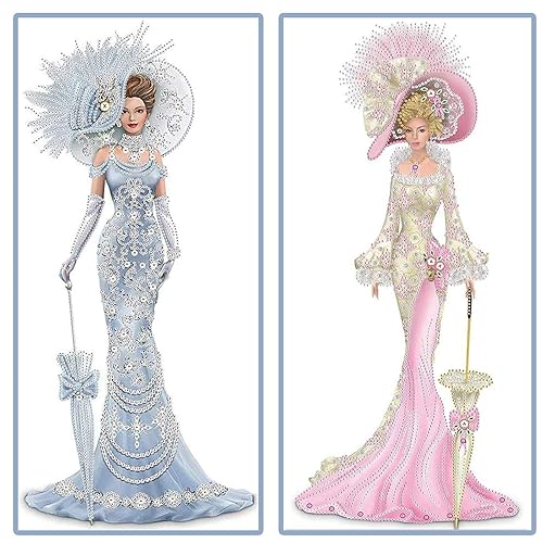 VAVCASE 2 Pack DIY 5D Diamond Art Painting Kits, Special Shaped Rhinestones, Partial Drill Lady with Hat Crystal Diamond Art Crafts Kits (12x24 inch) - 2 PACK Blue Pattern Dress Lady+Pink Dress Lady