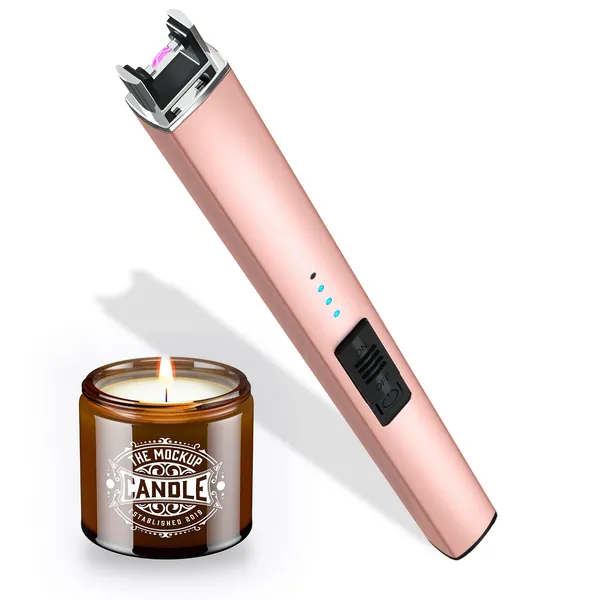 Bswalf Lighter Candle Lighter, Electric Lighter USB Rechargeable Lighters Have Triple Safety and LED Battery Display, Windproof Flameless Plasma Arc Lighter for Candle Camping Grill (Rose Gold)