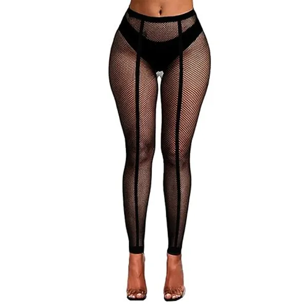 Buitifo Women Sexy Tights Fishnet Opening Leggings Stripe Pantihose Lingerie Pants
