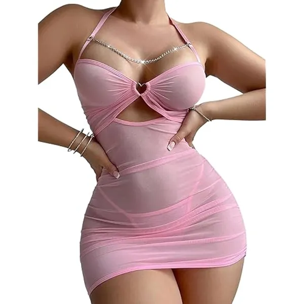 CRIPOM Sexy Lingerie for Women Sheer Lingerie Set Bodycon Mini Lingerie Dress Ruched Party Clubwear Outfits