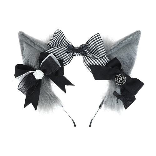 Plaid Fox Ears - Gray Cat