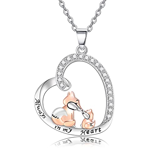 ONEFINITY Fox Necklace 925 Sterling Silver Mother Daughter Fox Pendant Cute Fox Jewelry for Women