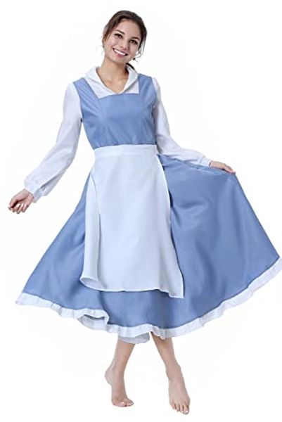 Lofeery Women Belle Costume Dress Cosplay Maid Outfit Princess Gown Suit Halloween Party Dress Up