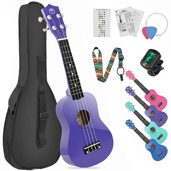 MUSTAR Soprano Ukulele Kids Ukulele for Beginners - 21 Inch Small Guitar Ukulele for Kids Toddlers Birthday Holiday Gifts, Gig Bag, Digital Tuner, Strap, Picks, All in One Kit (Purple)