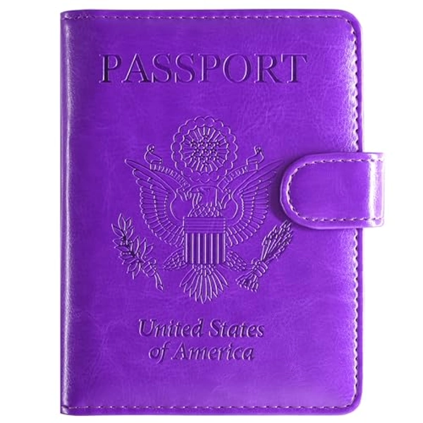 ACdream Passport and Vaccine Card Holder Combo, Cover Case with CDC Vaccination Card Slot, Leather Travel Documents Organizer Protector, with RFID Blocking, for Men and Women, Purple