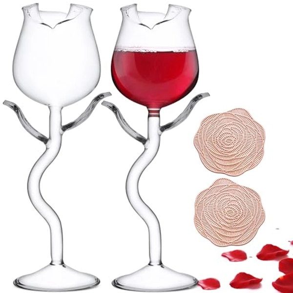 INFTYLE [Gift Set] Rose Cocktail Glass Wine Goblet Glasses Flower Drinkware Set of 2, Crystal Champagne Flutes Classy Red Wine Glass, Ideal Gifts for Housewarming, Wedding, Birthday Celebrations