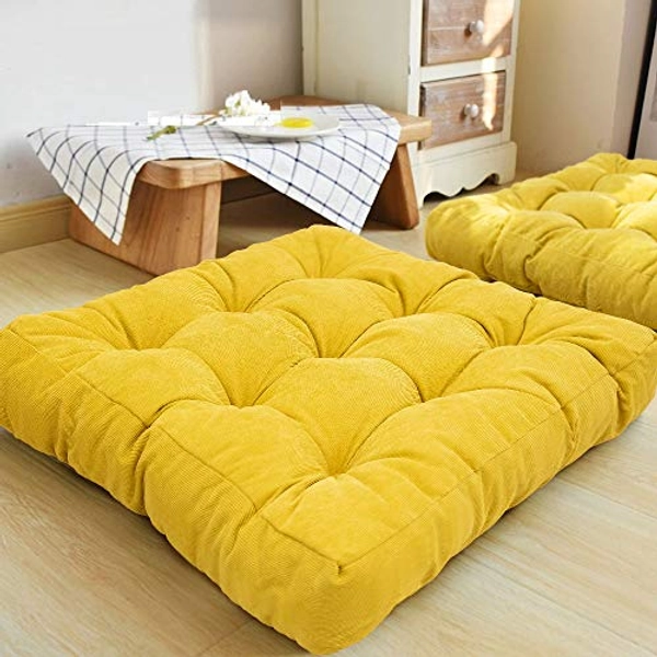 HIGOGOGO Floor Pillow, Square Meditation Pillow for Seating on Floor Solid Thick Tufted Seat Cushion Meditation Cushion for Yoga Living Room Sofa Balcony Outdoor, Yellow, 22x22 Inch