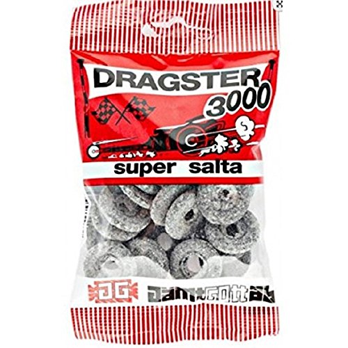 3 Bags x 50g of Dragster 3000 Super Salta - Original - Swedish - Salty Licorice - Salmiak - Salmiac - Wine Gums - Candies - Sweets