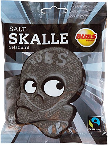 2 Bags x 90g of Bubs Godis Salt Skalle - Salt Skallar - Original - Swedish - Salmiak - Salty Licorice - Salmiakki - Salt Skull - Gelatine Free - Wine Gums - Candies
