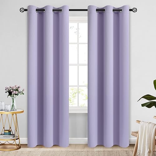 COSVIYA Curtains 84 inch Length 2 Panels Grommet Room Darkening,Thick Polyester Light Blocking Insulated Thermal Window Lilac Curtain Drapes for Bedroom/Living Room,42x84 inches - 42"W x 84"L (Pack of 2) - Lilac