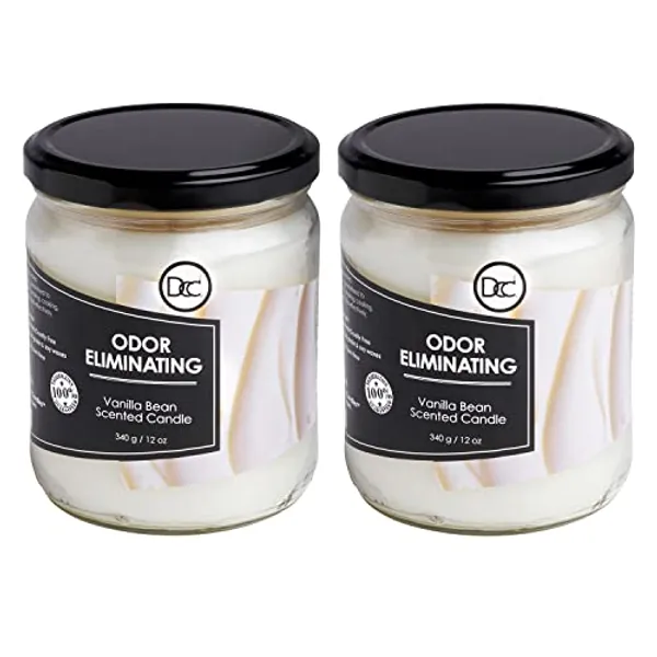 Vanilla Two Pack Odor Eliminating Highly Fragranced Candle - Eliminates 95% of Pet, Smoke, Food, and Other Smells Quickly - Up to 80 Hour Burn time - 12 Ounce Premium Soy Blend