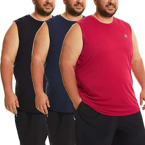 HOdo Big and Tall Mens Tank Tops Moisture Wicking Undershirt 3XL-6XL - 3 Pack-Big Tall - 4X-Large Big Tall - Black+navy+red