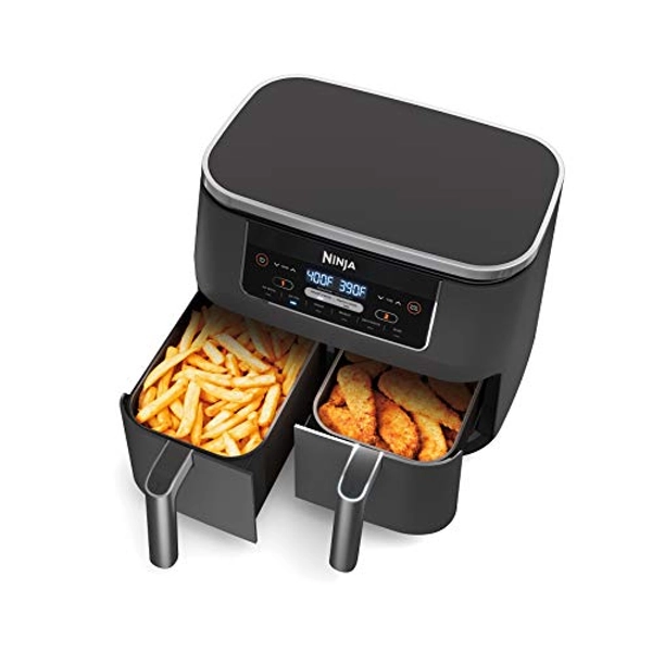 Ninja DZ201 Foodi 8 Quart 6-in-1 DualZone 2-Basket Air Fryer with 2 Independent Frying Baskets, Match Cook & Smart Finish to Roast, Broil, Dehydrate & More for Quick, Easy Meals, Grey