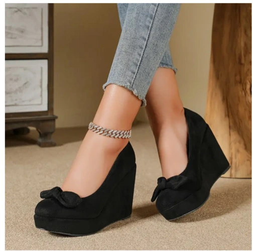 new womens slope heel single shoes thick sole fashion round - Temu