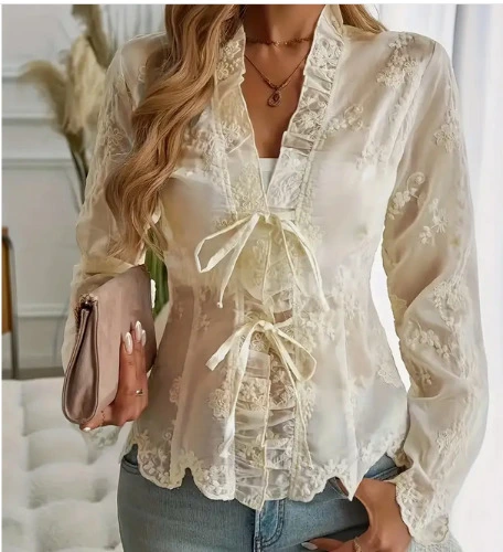 plus size womens elegant long sleeve blouse semi sheer - Temu