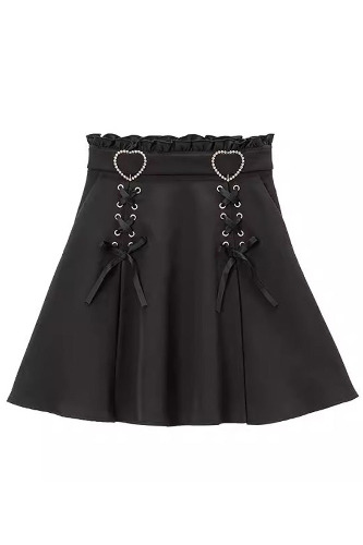Heart Shape Decoration Bowknot Sweet Jirai Kei Skirt 2 Colors | 6XL / Black