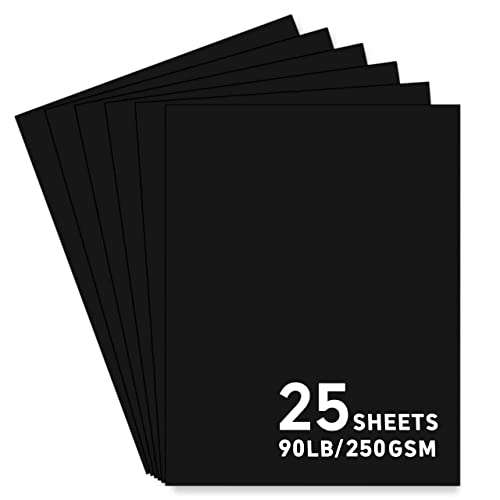 25Sheets Black Cardstock Paper, 8.5 x 11 Card stock for Cricut, Thick Construction Paper for Card Making, Scrapbooking, Craft 90 lb / 250 gsm - Black