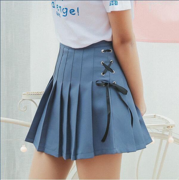 Tie Up Ribbon Skirt - Blue / L