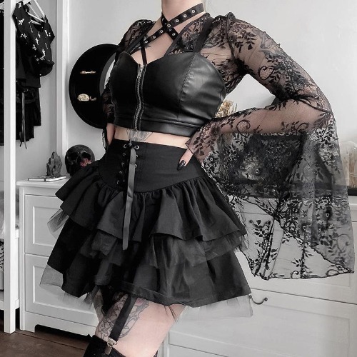Black Color Gothic Emo Goth Skirt - L