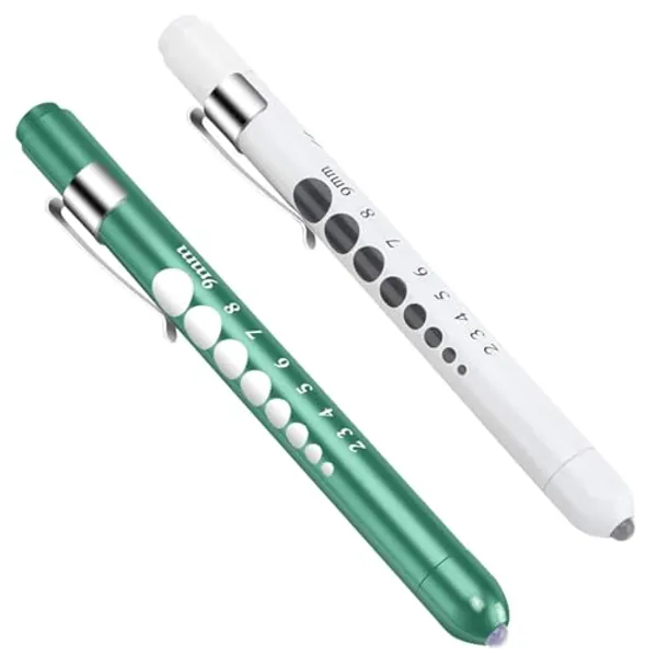 CAVN Pen Light with Pupil Gauge LED Penlight for Nurses Doctors, 2 Pcs Reusable Medical Penlight for Nursing Students (Teal/White)
