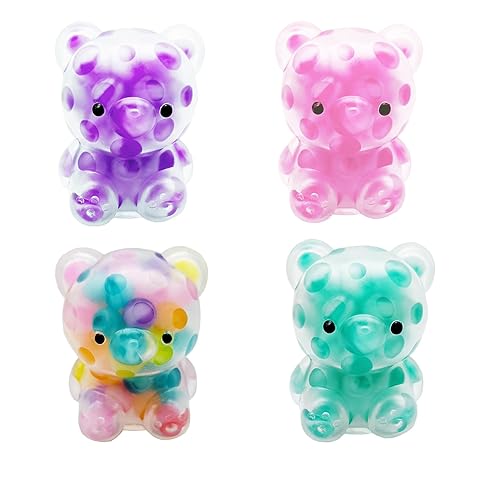 4 Pcs Squishy Bear Stress Balls Fidget Toys for Kids and Adults, Stress Relief Squeeze Fidget Balls Set for Party Favors Birthday and Goodie Bag Stuffers