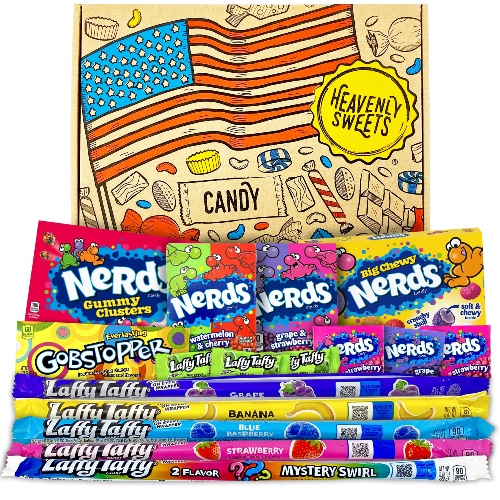 Nerds Snoep Cadeauverpakking - Amerikaanse Wonka Retro Snoep Selectie, Nerds Mini Verpakkingen - Ideale cadeau voor verjaardagen, Kerst, Pasen