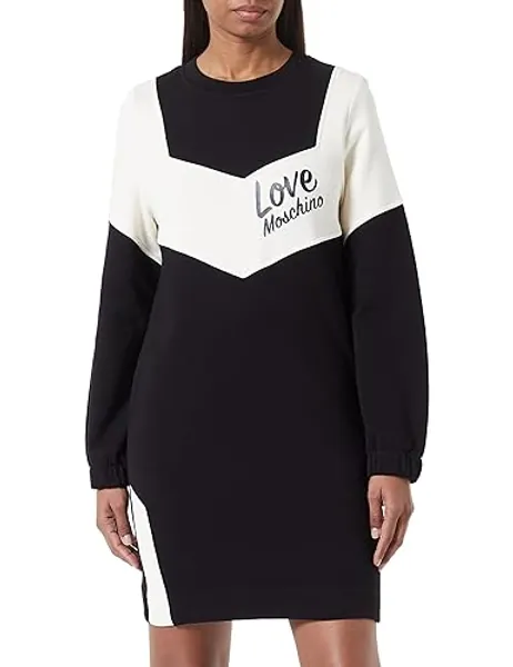 Love Moschino Loose Fit Long-Sleeved with Contrast Color Inserts, Back Sleeves and Italic Logo Print On Front Vestir para Mujer - 44 - Black Beige