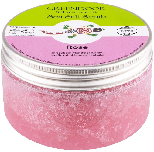 Greendoor peeling corporal Sal De Mar Scrub Rosa, peladura de sal marina sin Plástico & sin conservantes, 280g con Aceite de almendra, Body Scrub