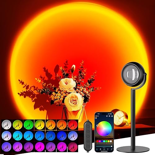 Neroupe Upgraded Sunset Lamp Projector with APP Control, Endless Color Changing Led Lights, Sunlight Lamp Mood Lighting Sunset Lamps, for Party Bedroom Room Decor Christmas Gifts Photography - Upgraded Version
