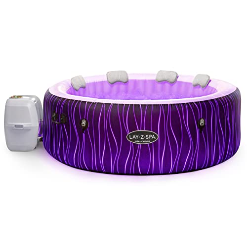 Lay-Z-Spa Hollywood Built in LED Light, 140 AirJet Massage System Inflatable Hot Tub with Freeze Shield Technology, 4-6 Person, Black - Hollywood - Single