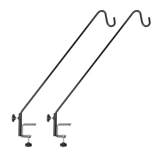 FEED GARDEN 35 Inch Heavy Duty Deck Hook, Non-Slip Clamp, 360 Degree Swivel, Black for Bird Feeders, Planters, Suet Baskets, Lanterns, Wind Chimes, 2 Pack