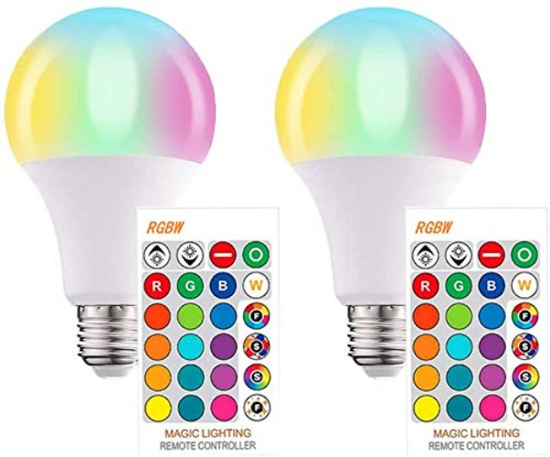 PINSAN 2 Pack LED RGB Color Changing Light Bulbs with Remote, 6000K Dimmable E26 Screw Base, 85 Watt Equivalent Soft Warm White for Home Decoration, Bedroom, Stage and Party (Multi-Colored)