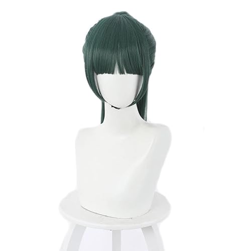 Aadesso Anime JJK Cosplay Wig Maki Zenin Straight Green Ponytail Cosplay Wig Hallween Christmas Party Wigs for Women - Green