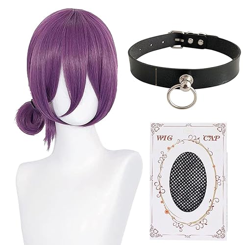 abouder Reze Cosplay Wig with Choker Costume Wig Purple Color Cosplay Wigs for Anime Cosplay Halloween Party Heat-resistant Fiber Hair Wig - Purple