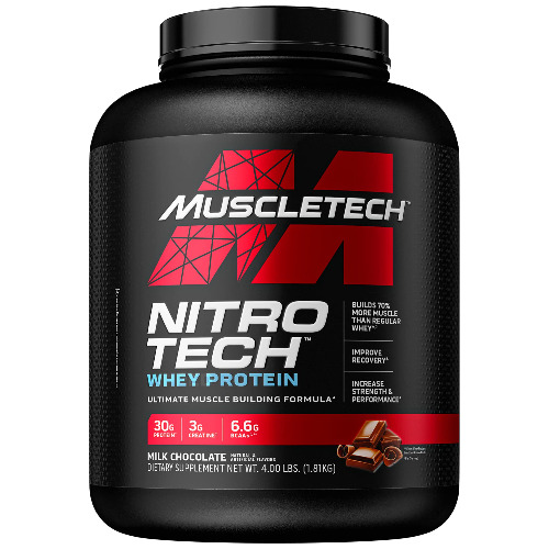 Whey Protein Powder | MuscleTech Nitro-Tech Whey Protein Isolate & Peptides | Milk Chocolate, 4 Pound (Pack of 1), 40 Servings - Milk Chocolate 4 Pound (Pack of 1)