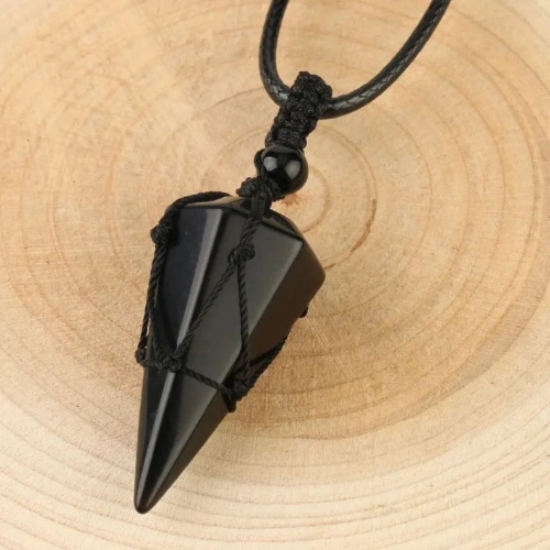 Natural Stone Crystals Boho Jewelry Necklace on String - Black Onyx
